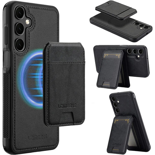 LC.IMEEKE L3 For Samsung	Galaxy S25 Magnetic Case Detachable Card Holder Leather + TPU Mobile Cover - Black - 1