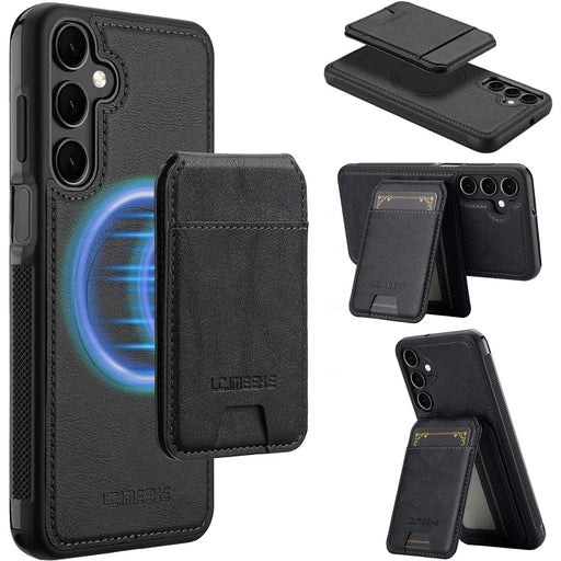 LC.IMEEKE L3 For Samsung	Galaxy S25 Magnetic Case Detachable Card Holder Leather + TPU Mobile Cover - Black - 1