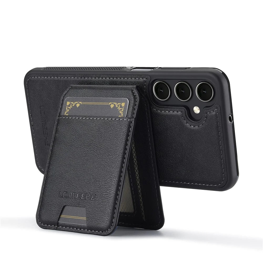 LC.IMEEKE L3 For Samsung	Galaxy S25+ Magnetic Case Detachable Card Holder Leather + TPU Mobile Cover - Black - 7
