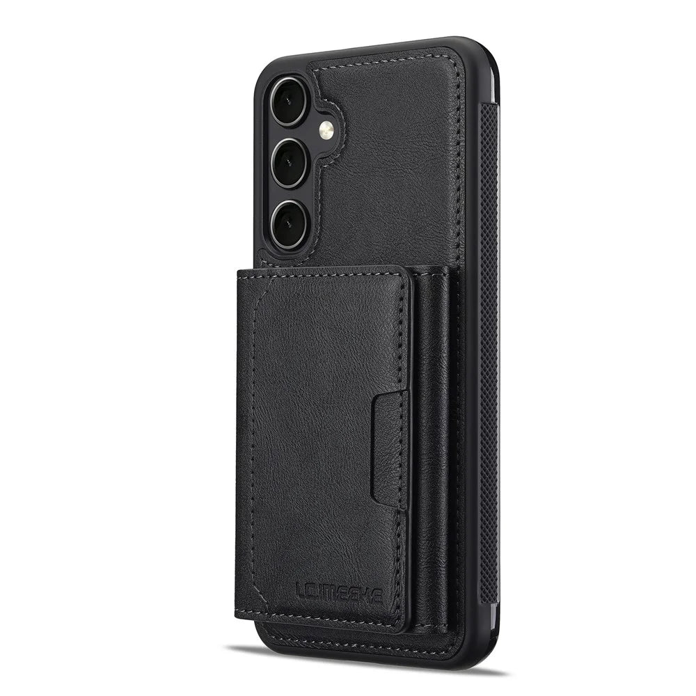 LC.IMEEKE L5 For Samsung	Galaxy S25+ Magnetic Case Leather Back Cover with Detachable Card Holder - Black - 2