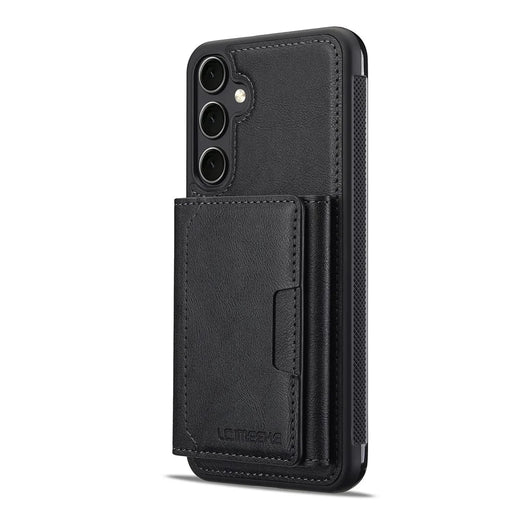 LC.IMEEKE L5 For Samsung	Galaxy S25 Magnetic Case Leather Back Cover with Detachable Card Holder - Black - 2