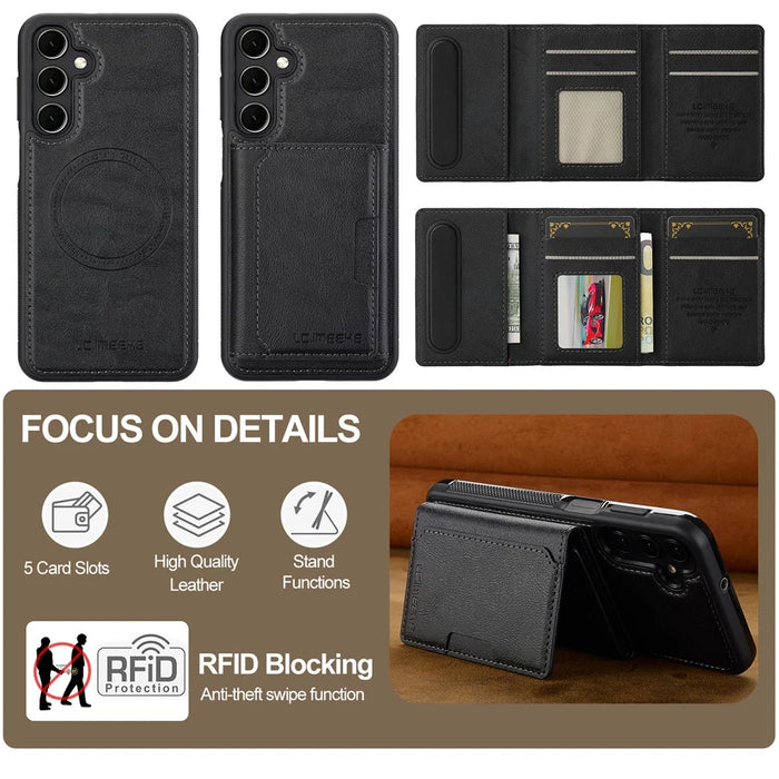 LC.IMEEKE L5 For Samsung	Galaxy S25 Magnetic Case Leather Back Cover with Detachable Card Holder - Black - 6