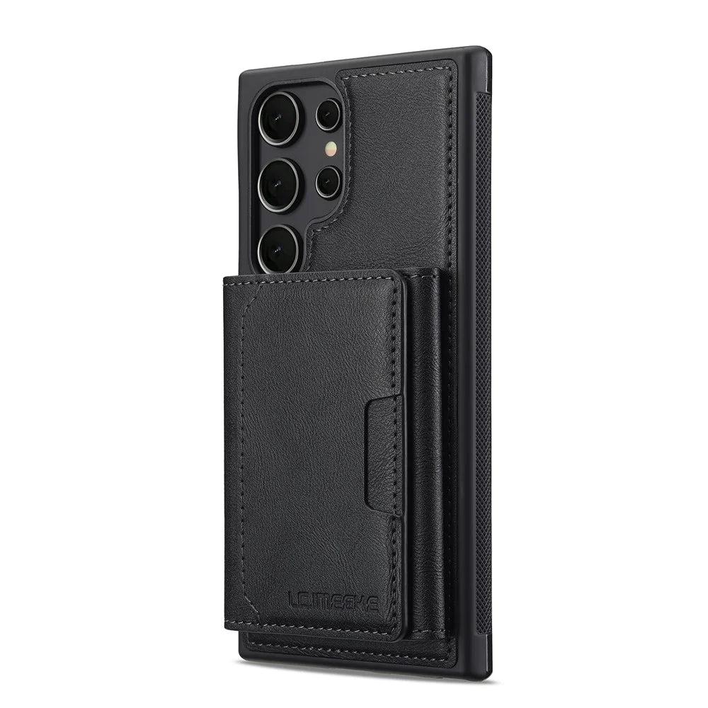 LC.IMEEKE L5 For Samsung	Galaxy S25 Ultra Magnetic Case Leather Back Cover with Detachable Card Holder - Black - 2