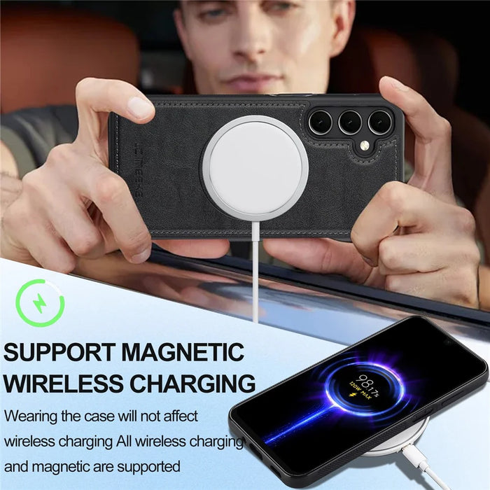 LC.IMEEKE For Samsung Galaxy S25 Magnetic Magnetic Case Leather TPU Back Cover - Black - 6