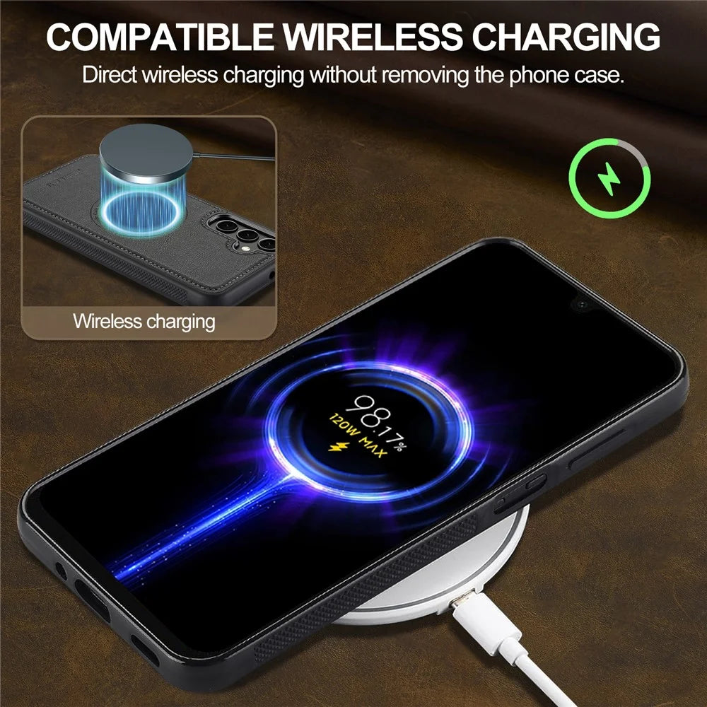 LC.IMEEKE For Samsung Galaxy S25+ Magnetic Magnetic Case Leather TPU Back Cover - Black - 5