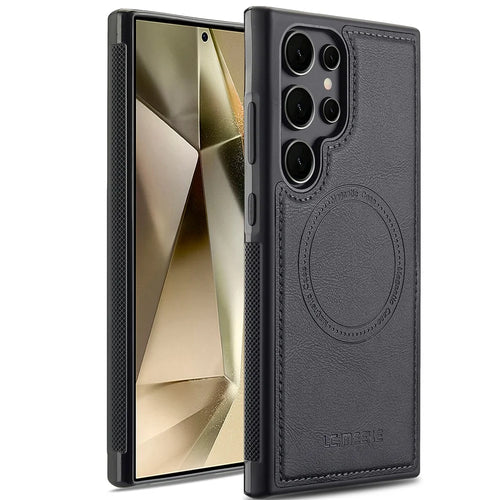 LC.IMEEKE For Samsung Galaxy S25 Ultra Magnetic Case Leather TPU Back Cover - Black - 1