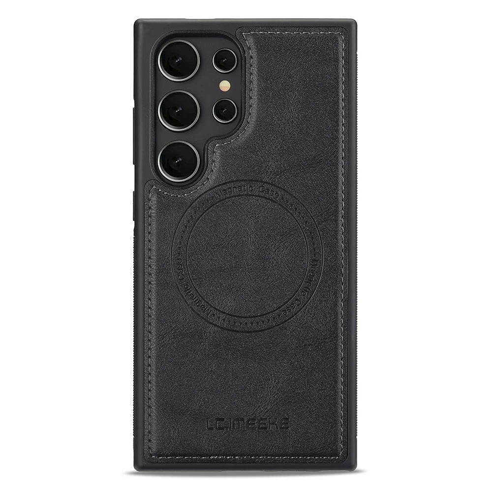 LC.IMEEKE For Samsung Galaxy S25 Ultra Magnetic Case Leather TPU Back Cover - Black - 3