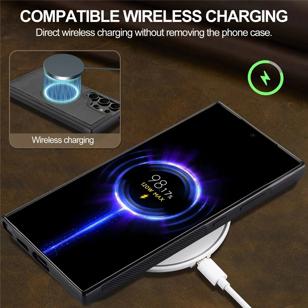 LC.IMEEKE For Samsung Galaxy S25 Ultra Magnetic Case Leather TPU Back Cover - Black - 6