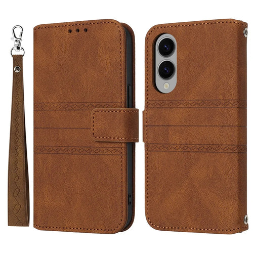 For Samsung Galaxy S25 Edge Case Wallet Skin-Touch Leather Imprinted Phone Cover - Brown - 1