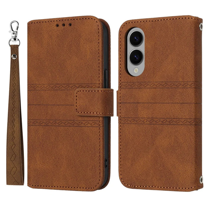 For Samsung Galaxy S25 Edge Case Wallet Skin-Touch Leather Imprinted Phone Cover - Brown - 1