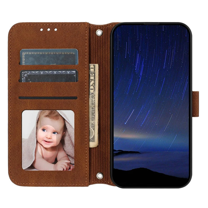 For Samsung Galaxy S25 Edge Case Wallet Skin-Touch Leather Imprinted Phone Cover - Brown - 2