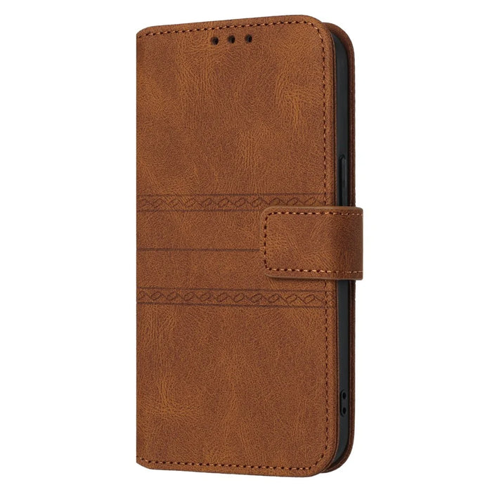 For Samsung Galaxy S25 Edge Case Wallet Skin-Touch Leather Imprinted Phone Cover - Brown - 7