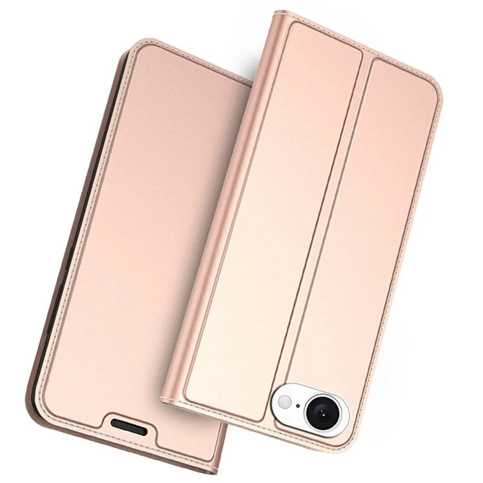 For iPhone 17e / 16e Case PU Leather Phone Cover with Card Holder Stand - Rose Gold - 1