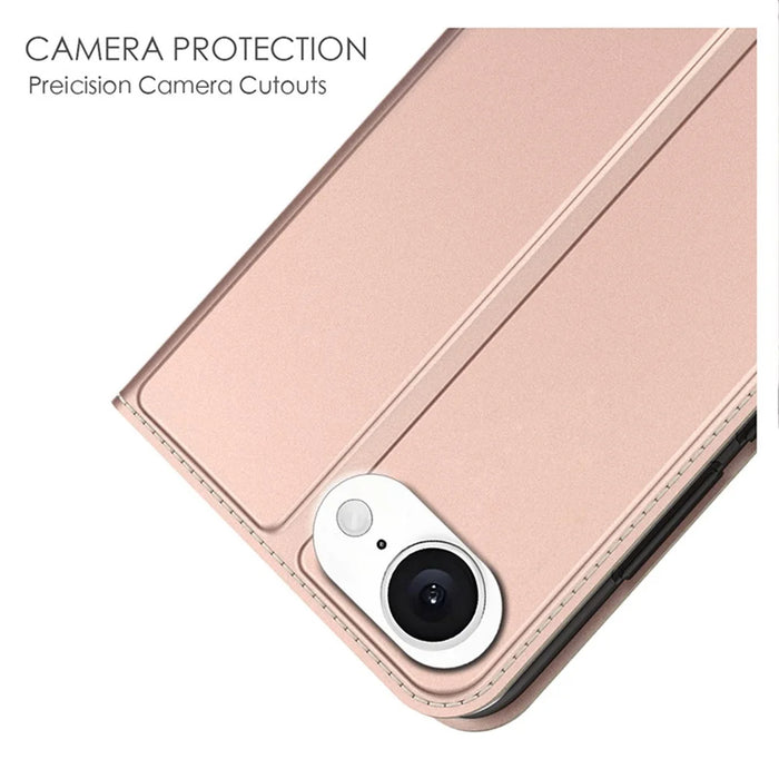 For iPhone 17e / 16e Case PU Leather Phone Cover with Card Holder Stand - Rose Gold - 5