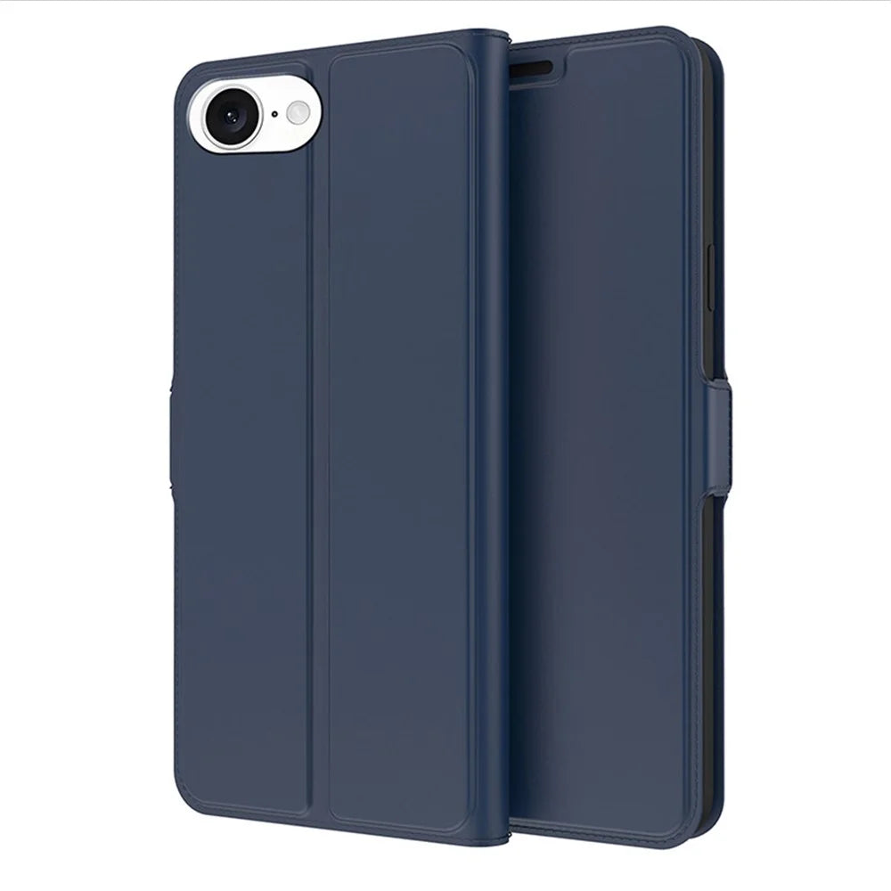 For iPhone 17e / 16e Case Shockproof TPU Inner Shell Leather Phone Cover Card Slot - Blue - 1