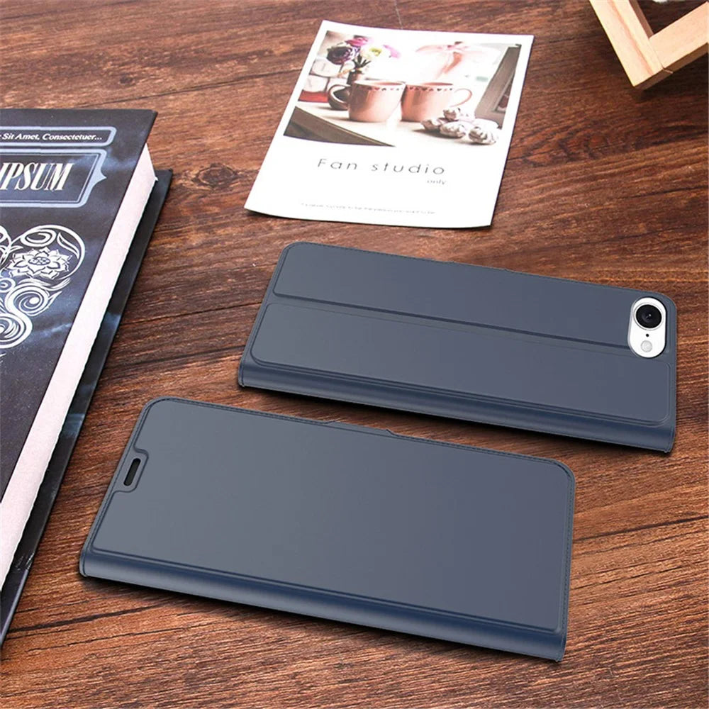 For iPhone 17e / 16e Case Shockproof TPU Inner Shell Leather Phone Cover Card Slot - Blue - 7