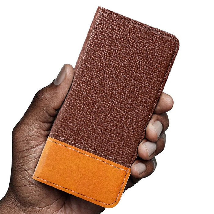 For iPhone 17e / 16e Case Color Splicing PU Leather Wallet Phone Cover - Brown - 5