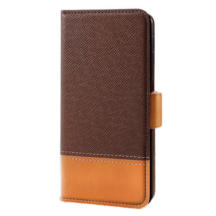 For iPhone 17e / 16e Case Color Splicing PU Leather Wallet Phone Cover - Brown - 7