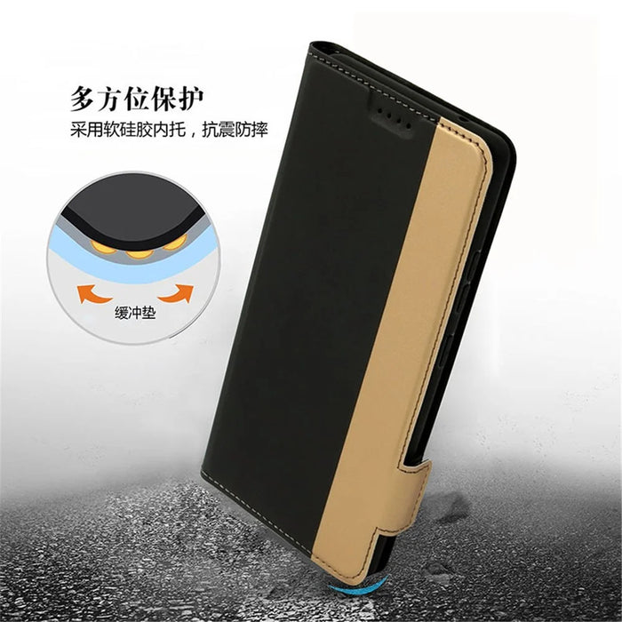 For iPhone 17e / 16e Case Color Splicing PU Leather Card Holder Phone Cover with Strap - Black - 6