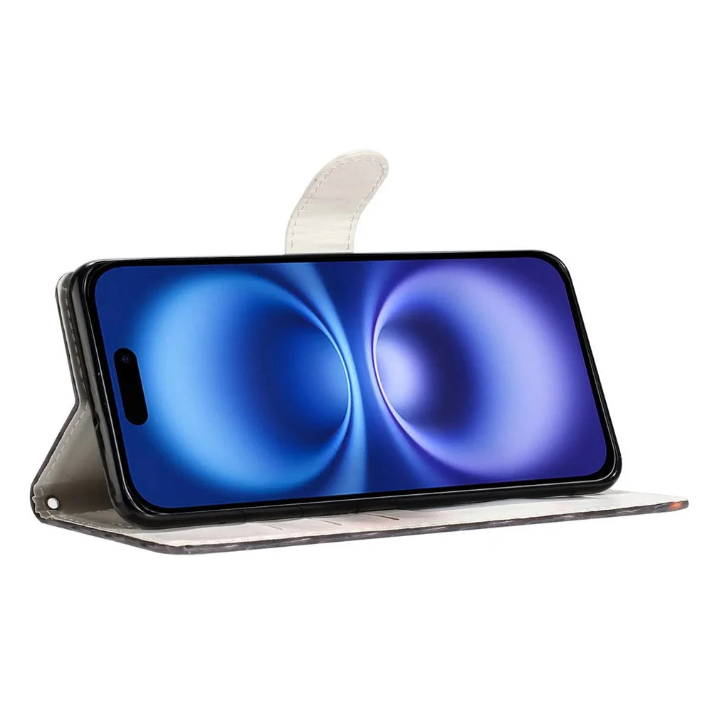 For iPhone 16 Wallet Phone Case PU Leather Flip Cover with Stand Card Holder Painted Design - Ocean Butterfly - 2