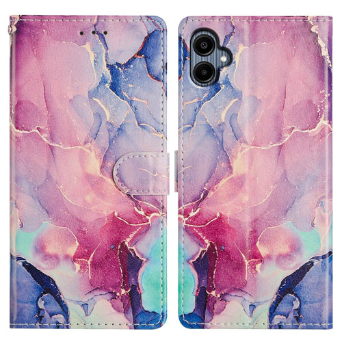 For Samsung Galaxy A06 4G Wallet Phone Case PU Leather Flip Cover with Stand Card Holder Painted Design - Green Pink Marble - 1