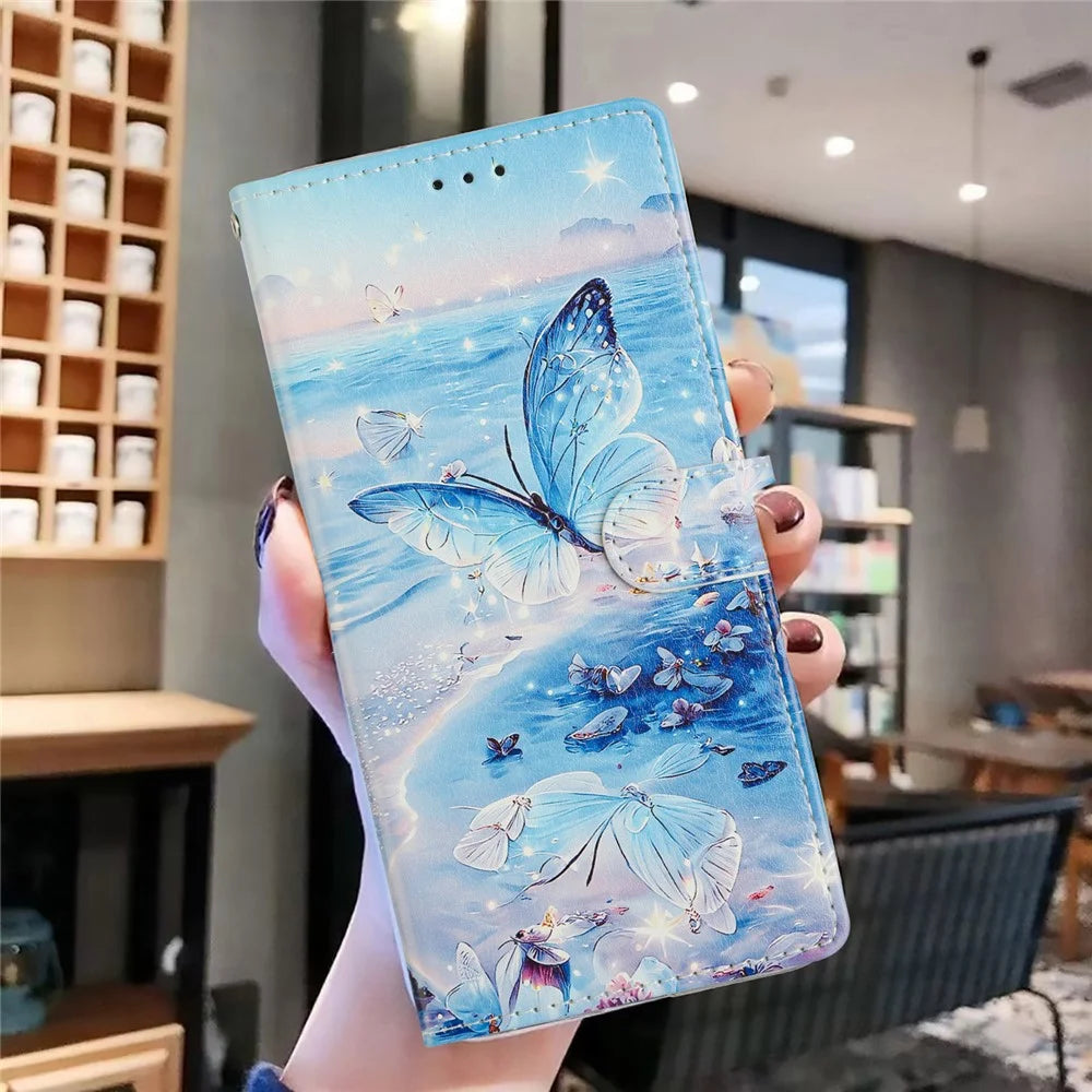 For Samsung Galaxy A36 5G Case Pattern Printing Wallet Stand Flip Leather Phone Cover - Ocean Butterfly - 6