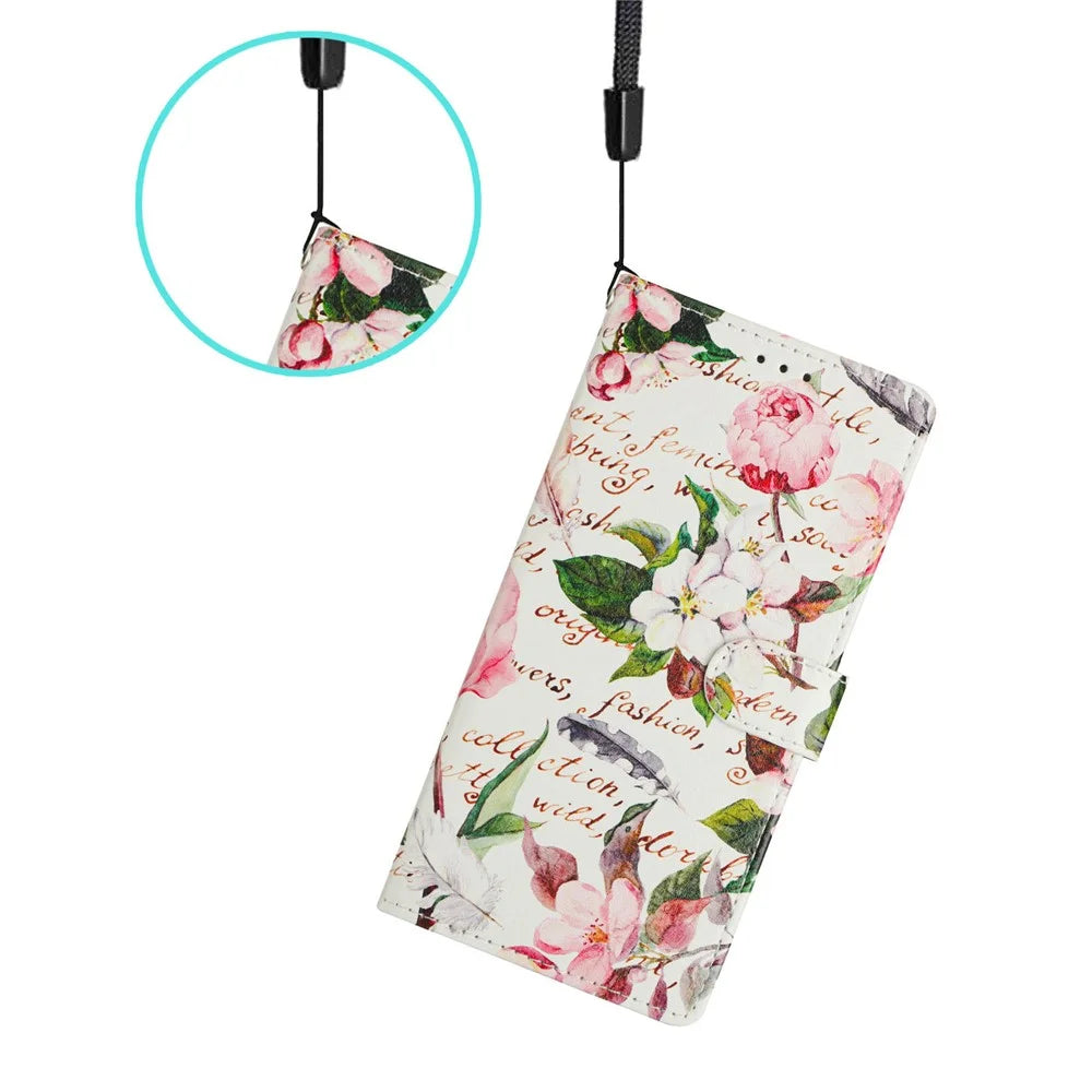 For Samsung Galaxy A56 5G Wallet Phone Case PU Leather Flip Cover with Stand Card Holder Painted Design - Green Leaves Flowers - 5