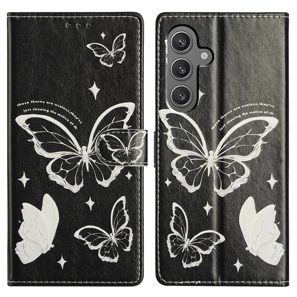 For Samsung Galaxy S25+ Case Pattern Printing Wallet Stand Flip Leather Phone Cover - Butterfly - 1