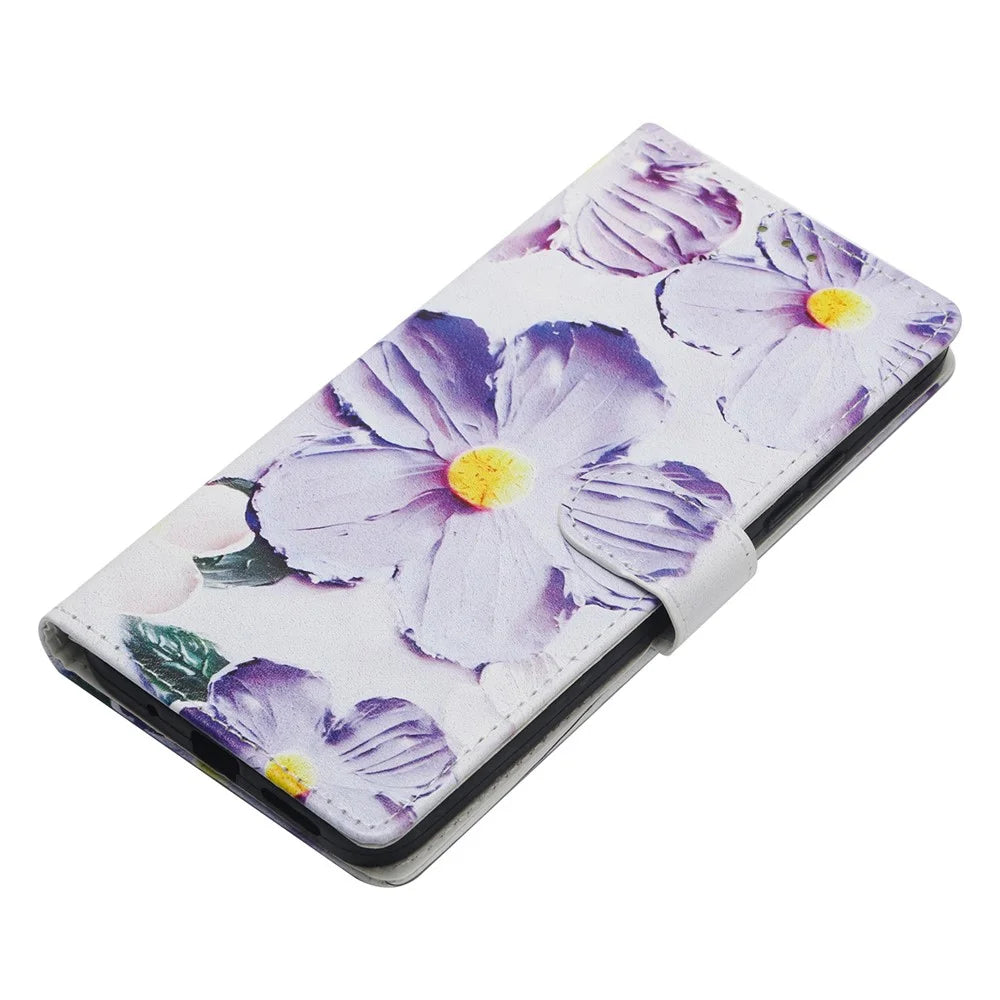 For Samsung Galaxy A55 5G Wallet Phone Case PU Leather Flip Cover with Stand Card Holder Painted Design - Purple Flower - 4