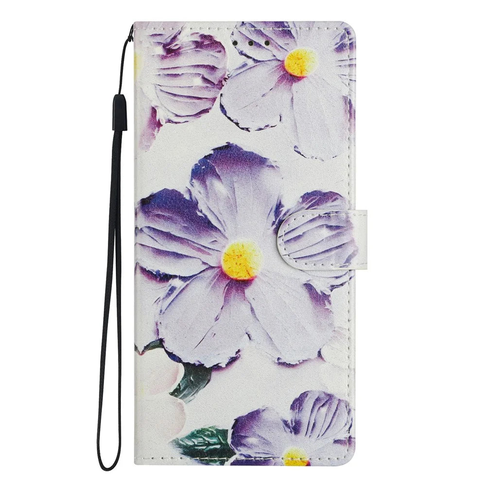 For Samsung Galaxy A55 5G Wallet Phone Case PU Leather Flip Cover with Stand Card Holder Painted Design - Purple Flower - 7