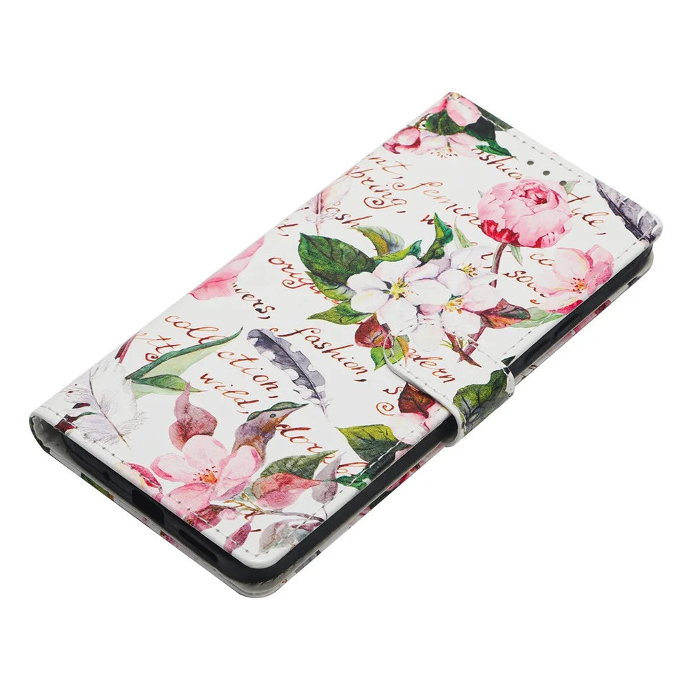 For Samsung Galaxy A15 5G Case Pattern Printing Wallet Stand Flip Leather Phone Cover - Green Leaves Flowers - 4