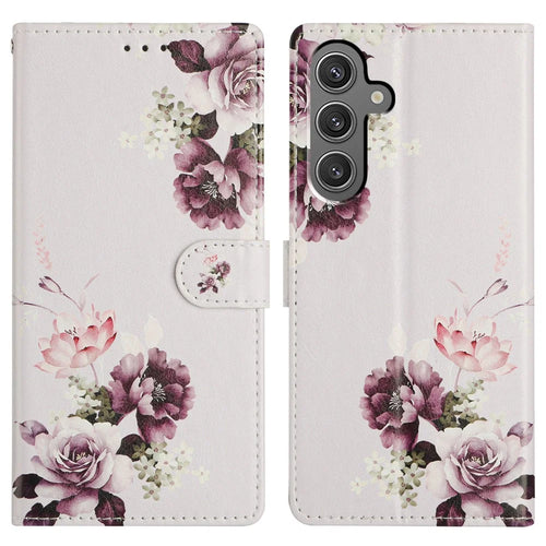 For Samsung Galaxy A54 5G Case Pattern Printing Wallet Stand Flip Leather Phone Cover - Cross Rose - 1