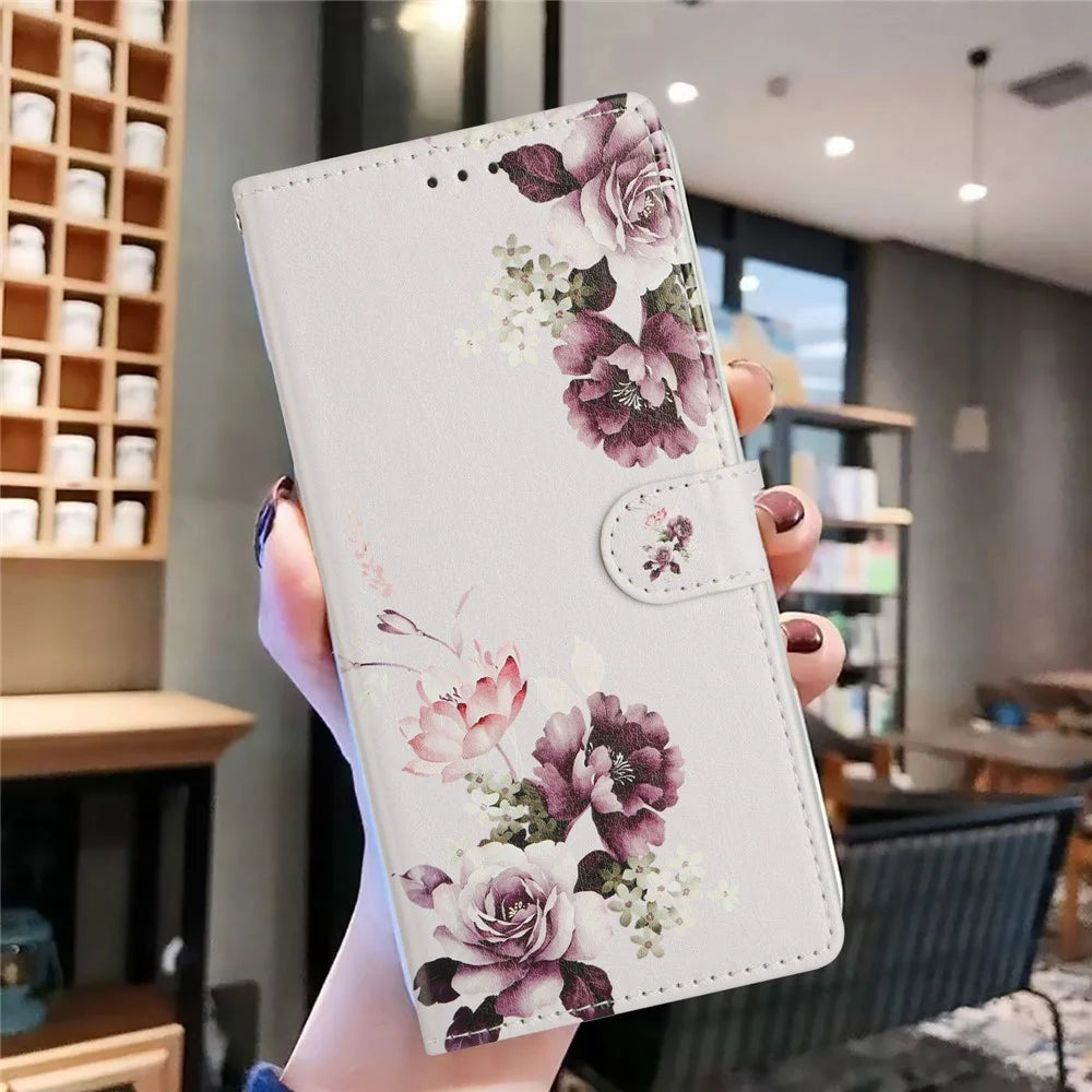 For Samsung Galaxy A54 5G Case Pattern Printing Wallet Stand Flip Leather Phone Cover - Cross Rose - 6