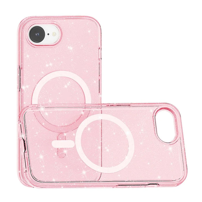For iPhone 17e / 16e Magnetic Case Support Wireless Charging Glitter Powder PC + TPU Phone Cover - Pink - 3