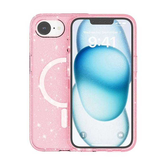 For iPhone 17e / 16e Magnetic Case Support Wireless Charging Glitter Powder PC + TPU Phone Cover - Pink - 4