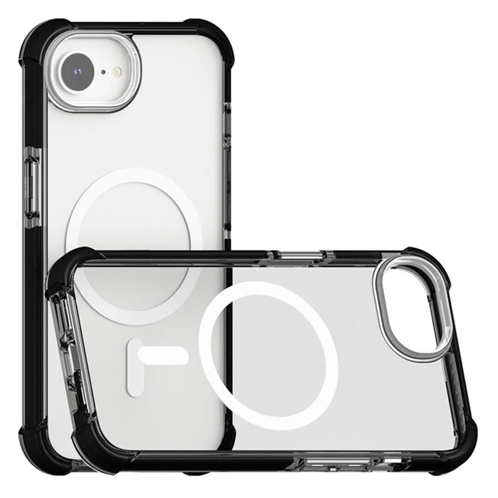 For iPhone 17e / 16e Case Clear Acrylic Magnetic TPU + TPE + PC Shockproof Phone Cover - Black - 4