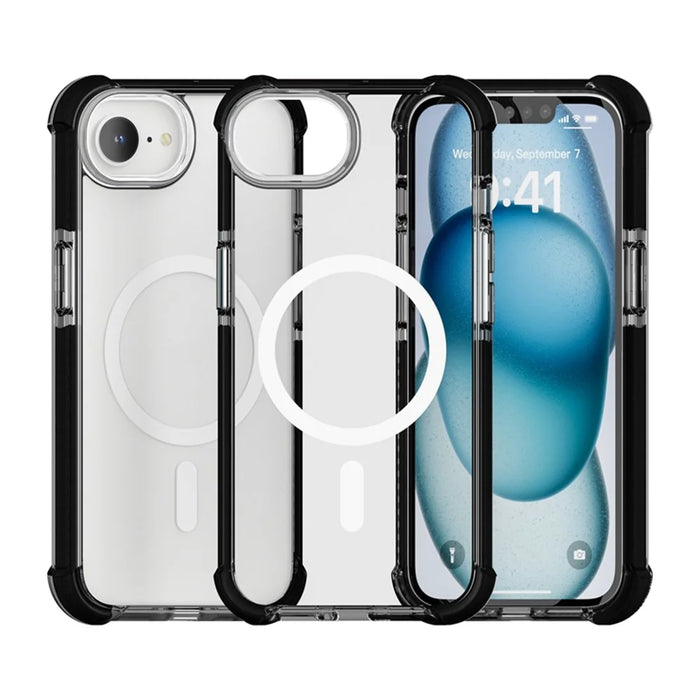 For iPhone 17e / 16e Case Clear Acrylic Magnetic TPU + TPE + PC Shockproof Phone Cover - Black - 5