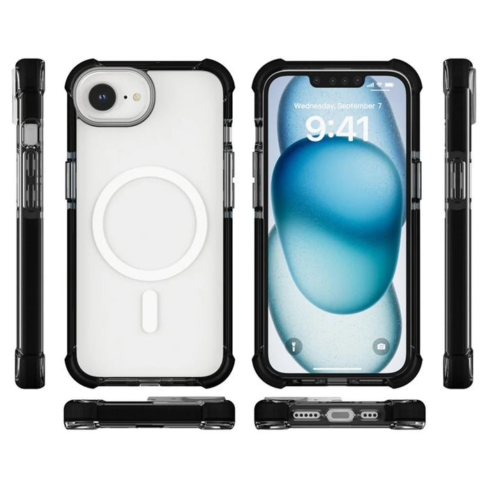 For iPhone 17e / 16e Case Clear Acrylic Magnetic TPU + TPE + PC Shockproof Phone Cover - Black - 6
