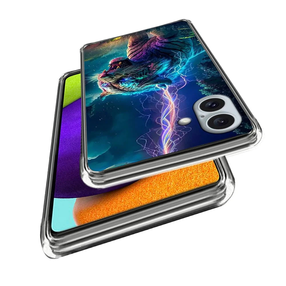 For iPhone 16 Plus Case IMD Pattern Printed Shockproof TPU Phone Cover - Lightning Tiger - 2