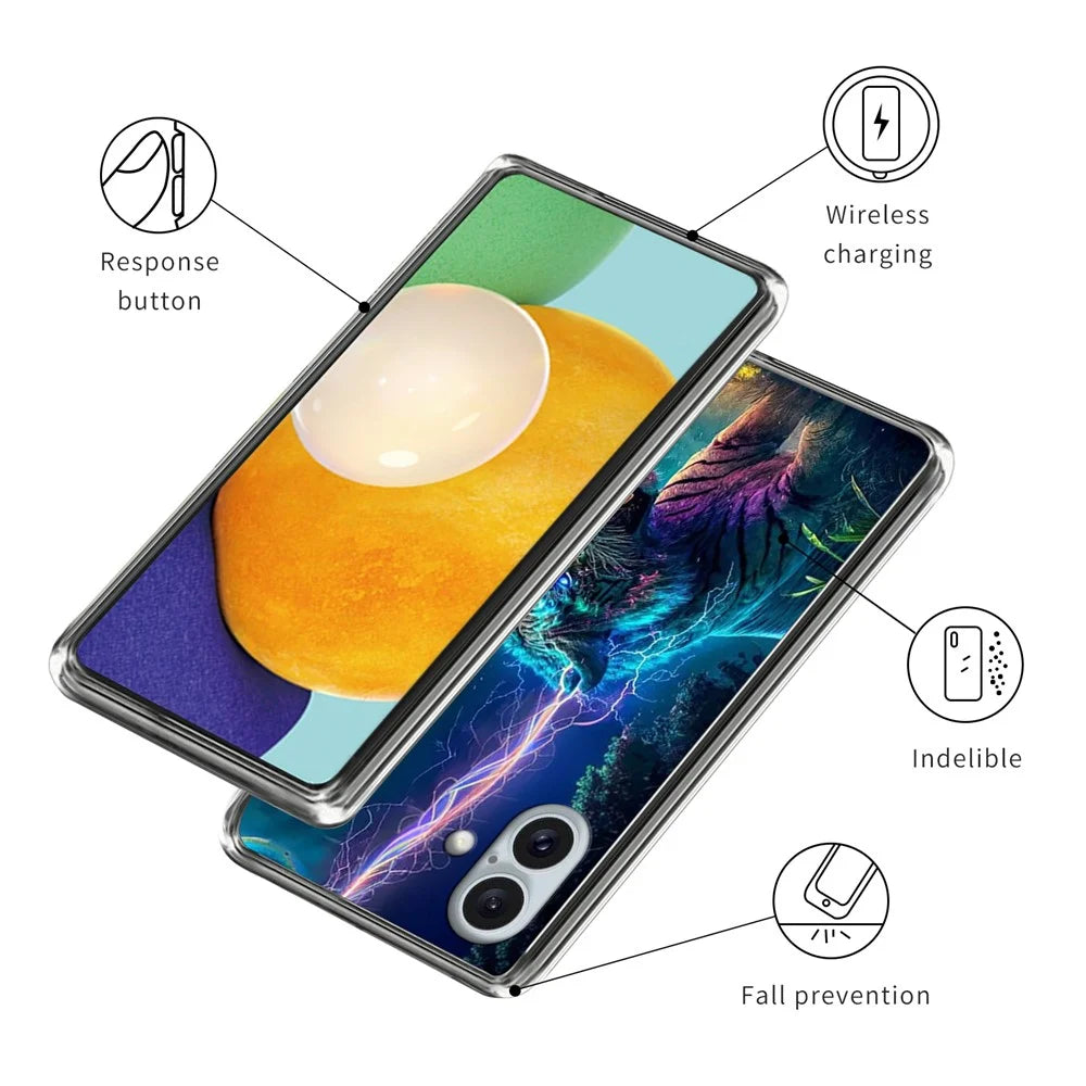 For iPhone 16 Plus Case IMD Pattern Printed Shockproof TPU Phone Cover - Lightning Tiger - 3