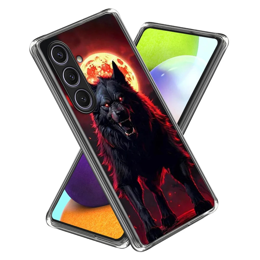 For Samsung Galaxy S25 Case IMD Pattern Printed Shockproof TPU Phone Cover - Black Wolf - 1