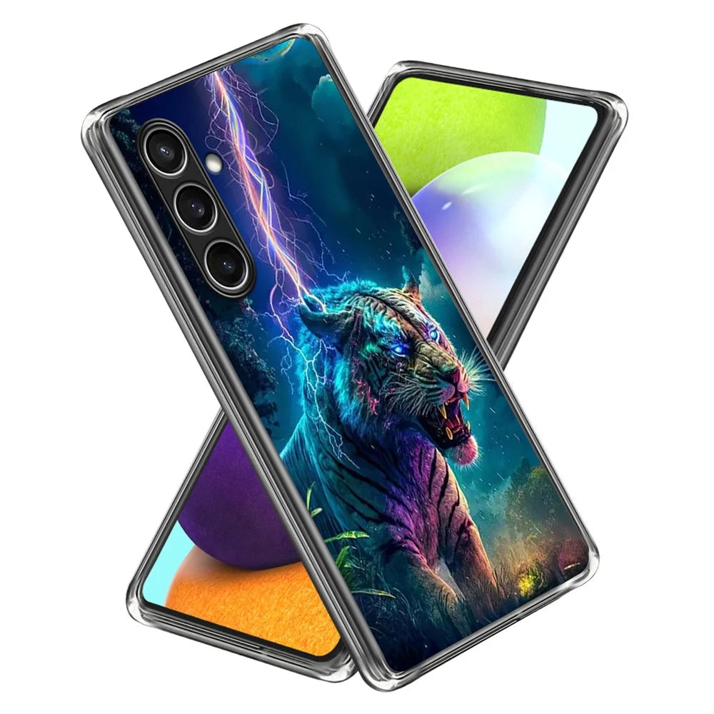 For Samsung Galaxy S24 FE Case IMD Pattern Printed Shockproof TPU Phone Cover - Lightning Tiger - 1