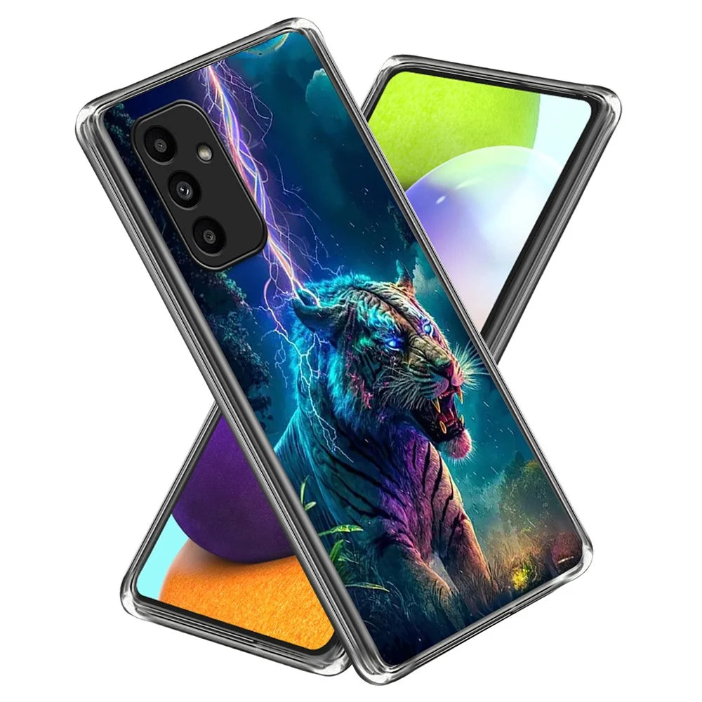 For Samsung Galaxy A15 5G  /  4G Case IMD Pattern Printed Shockproof TPU Phone Cover - Lightning Tiger - 1