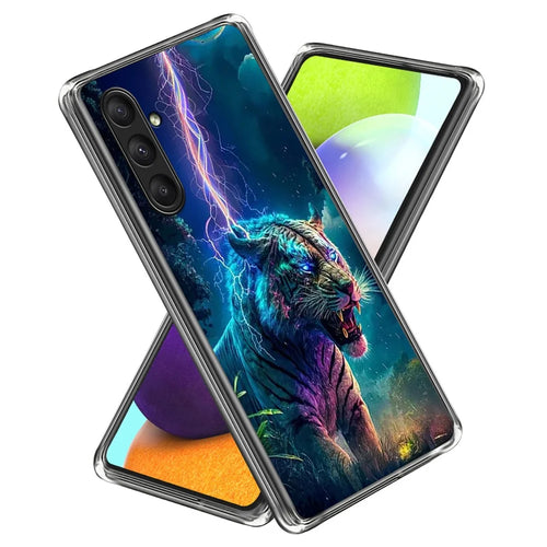 For 	Samsung Galaxy A24 4G (162.1 x 77.6 x 8.3mm) Case IMD Pattern Printed Shockproof TPU Phone Cover - Lightning Tiger - 1