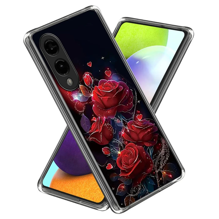 For Samsung Galaxy S25 Edge Case Pattern Printed IMD Shockproof TPU Phone Cover - Red Rose - 1