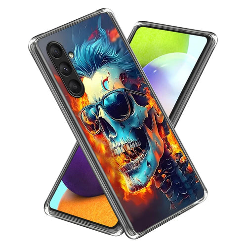 For Samsung Galaxy A25 5G (Global) (161.0 x 76.5 x 8.3mm) Case IMD Pattern Printing TPU Shockproof Phone Cover - Flame Skull - 1