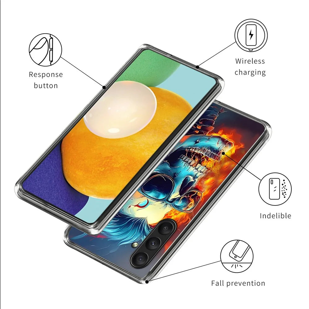 For Samsung Galaxy A25 5G (Global) (161.0 x 76.5 x 8.3mm) Case IMD Pattern Printing TPU Shockproof Phone Cover - Flame Skull - 3