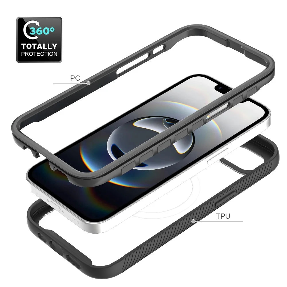 For iPhone 17e / 16e Case PC + TPU Protective Phone Cover Support Wireless Charging - Black - 2
