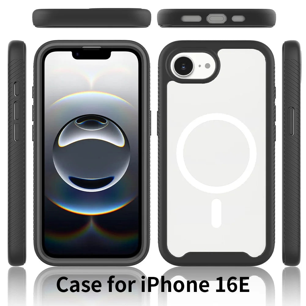 For iPhone 17e / 16e Case PC + TPU Protective Phone Cover Support Wireless Charging - Black - 6