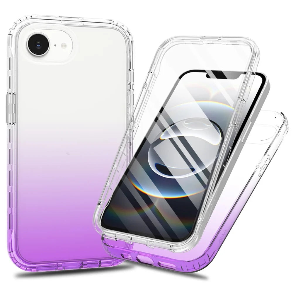 For iPhone 17e / 16e Case Built-In PET Screen Protector PC+TPU Full Body Shockproof Phone Cover - Purple - 1